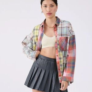 URBAN OUTFITTERS BDG Robbie Spliced Plaid Flannel Patchwork Button Down Shirt
